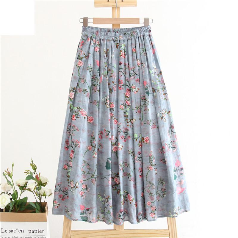 

Японская женская серая юбка-миди Mori Girl с эластичной талией и цветочным принтом, юбка трапециевидной формы, шикарная хлопковая женская длинная юбка в прериях