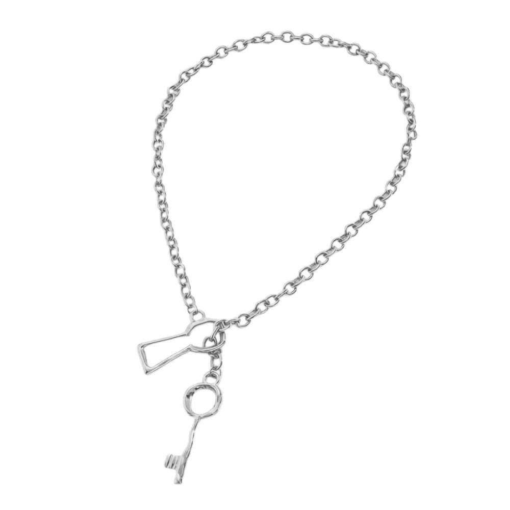 Key & Lock Pendant Chain Jewelry Metal Clavicle Necklace New Key Pendant Necklace  for Women серебряный
