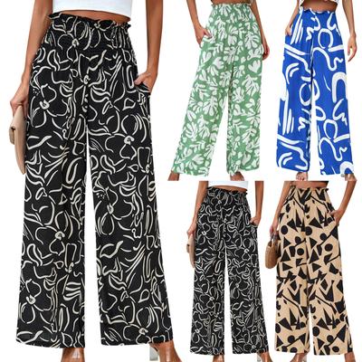 Women's Summer Casual Loose Printed Ruffle Loose Trousers