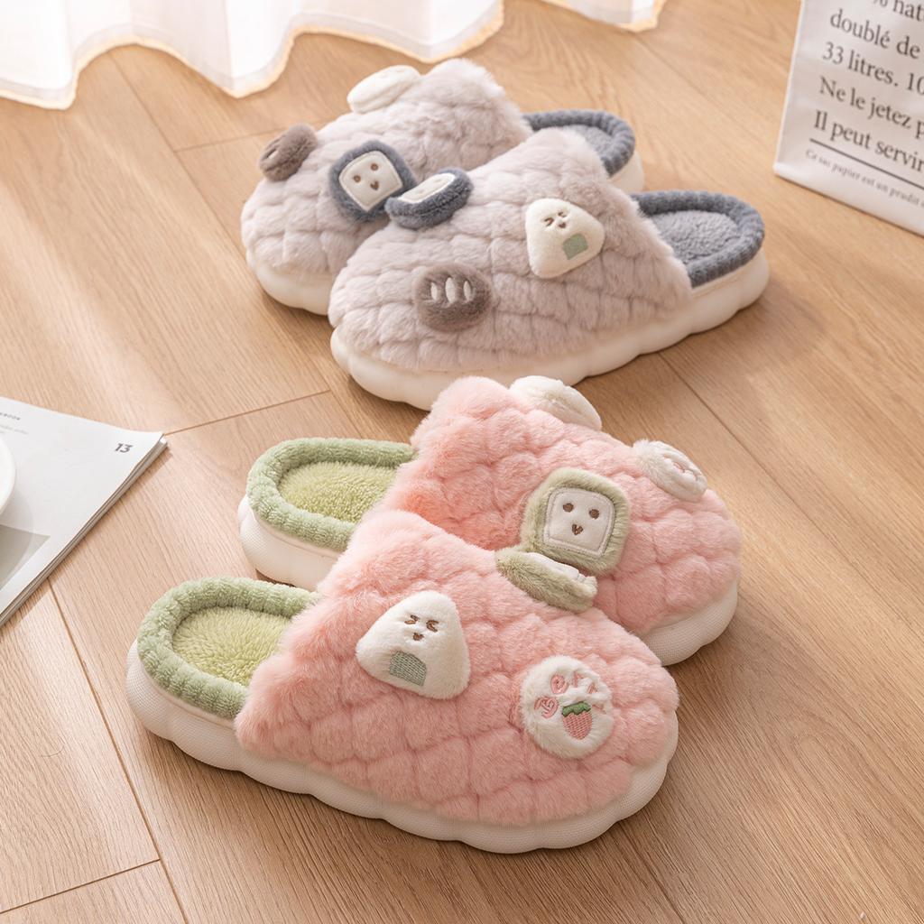 Cute plush slippers winter 2025 new home indoor warm plush cotton slippers non-slip soft bottom