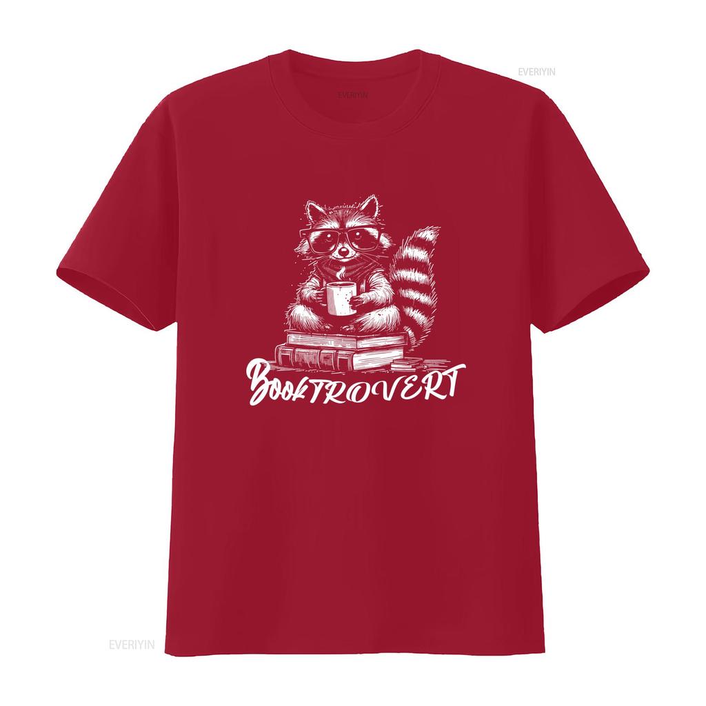 Booktrovert T Shirt for Book Lovers Funny Raccoon Design with Books and Coffee Trendy Reading Sweater DT674 Vintage Washed