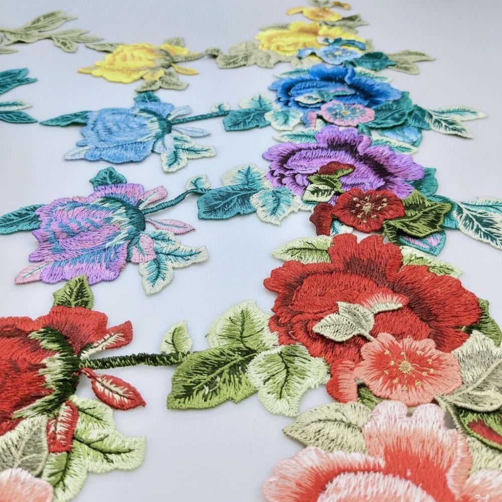 Fashion Elegant Colorful Embroidery Lace Flower Applique 3D Flower DIY Peony Flower Patch Embroidery Patches DIY Clothing