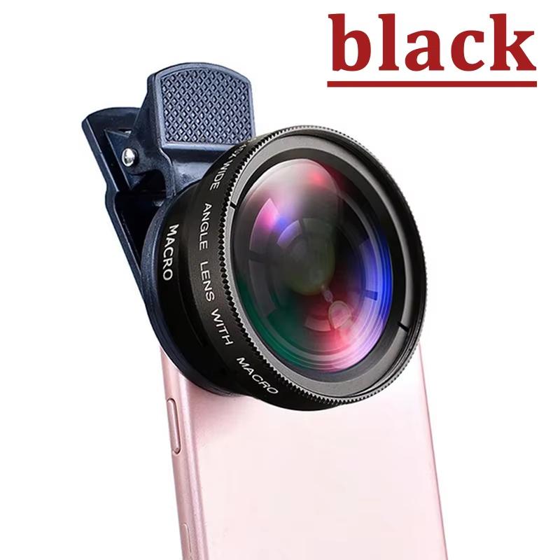 

2 IN 1 Lens Universal Clip 37mm Mobile Phone Lens Professional 0.45X 49uv Super Wide-Angle + Macro HD Lens For Phone чёрный