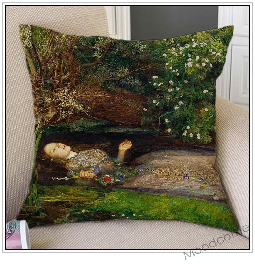 Famous Painting John Everett Millais The Blind Girl Ophelia Victoria Era Art Throw Pillow Case Pre-Raphaelite Sofa Cushion Cover