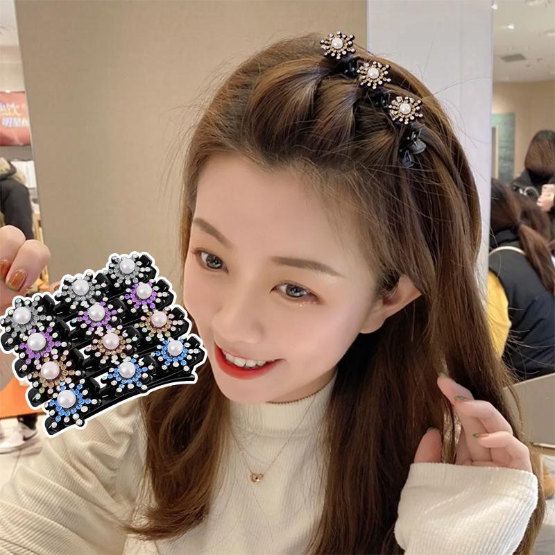 Sparkling Crystal Stone Braided Hair Clip, Snowflake Hairclip Double Twist Hairpin Bangs Plait H9X1