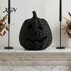 Seasonal Home Display Handwoven Pumpkin Basket with Witch Hat Lid, Rustic Wicker Trick Gothic Table Centerpiece or Treat Bucket for Indoor Outdoor