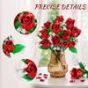 Red Rose Flower Bouquet Building Set Romantic Artificial Rose Brick Set Romantic Red Floral Decor For Mother'S Day  Valentine