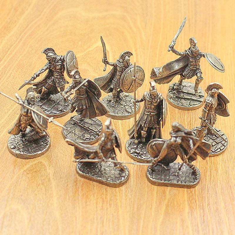 Ancient White Brass Spartan Rome Knight Figurines Miniatures Vintage Soldiers Model Statue Desktop Ornament Gift