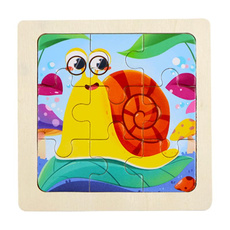 Small Children's 9-piece Wooden Plane Puzzle Cartoon Animation Puzzle Baby Educational Early Education Toy