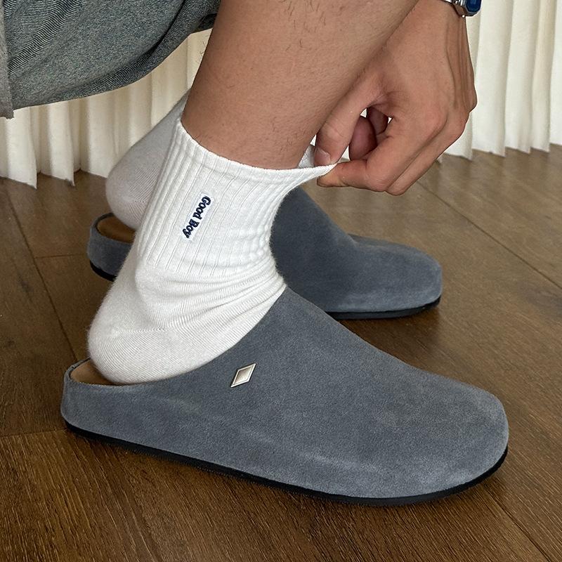 Retro Inner Heightening Bag Head Half Slippers Summer New Outer Wear Flat Bottom One Pedal Lazy 19987 gray-J