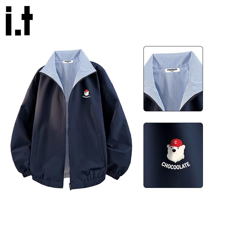 CHOCOOLATE Women's Striped Reversible Stand-Collar Jacket