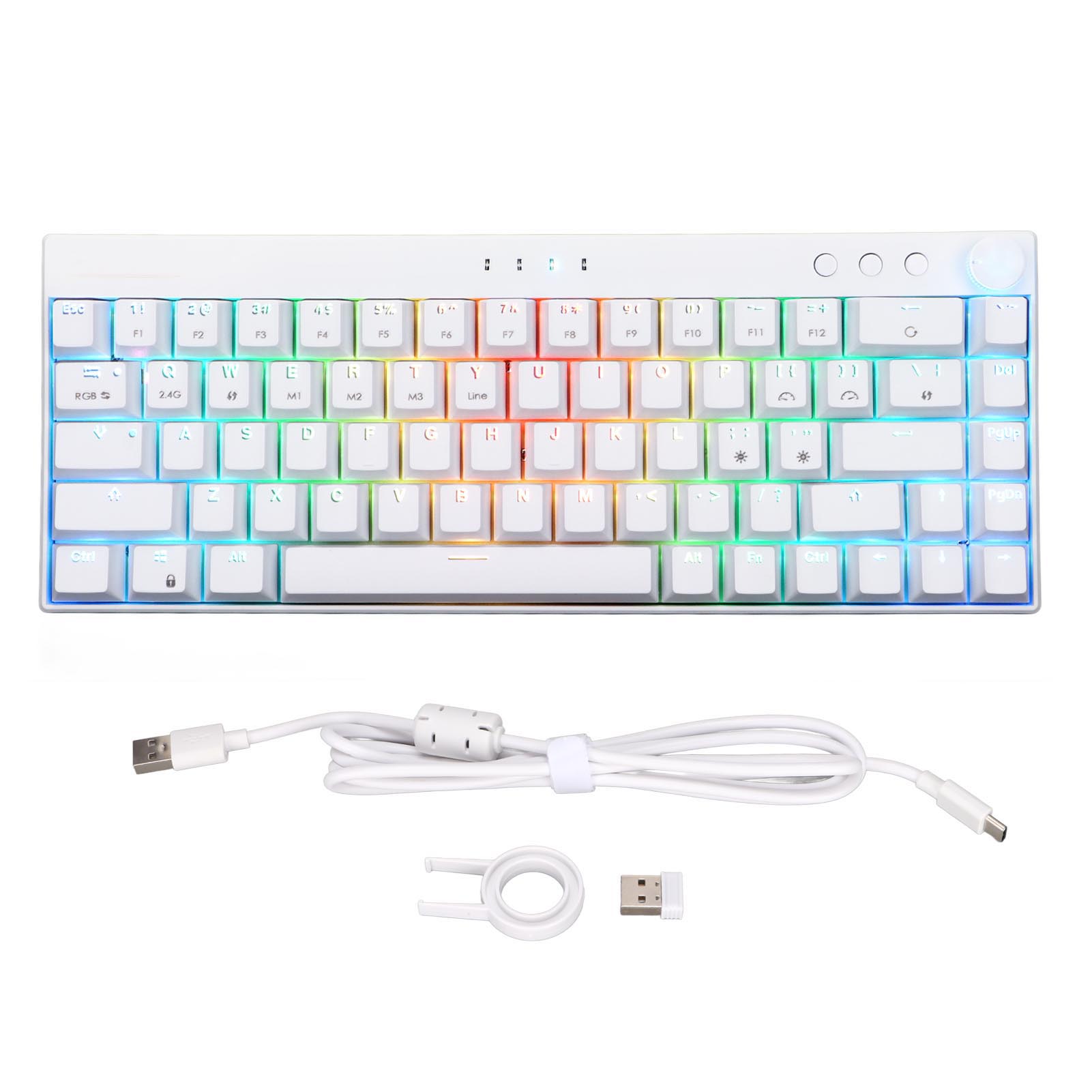 

Механическая клавиатура 68 клавиш Три режима RGB-подсветка Аккумулятор 1800 мАч N Key Rollover Белый