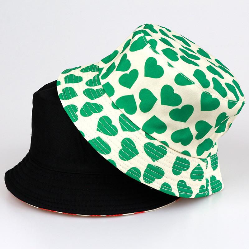 Summer Heartshaped Printed Doublesided Hat Outdoor Sunscreen Fishermans Hat
