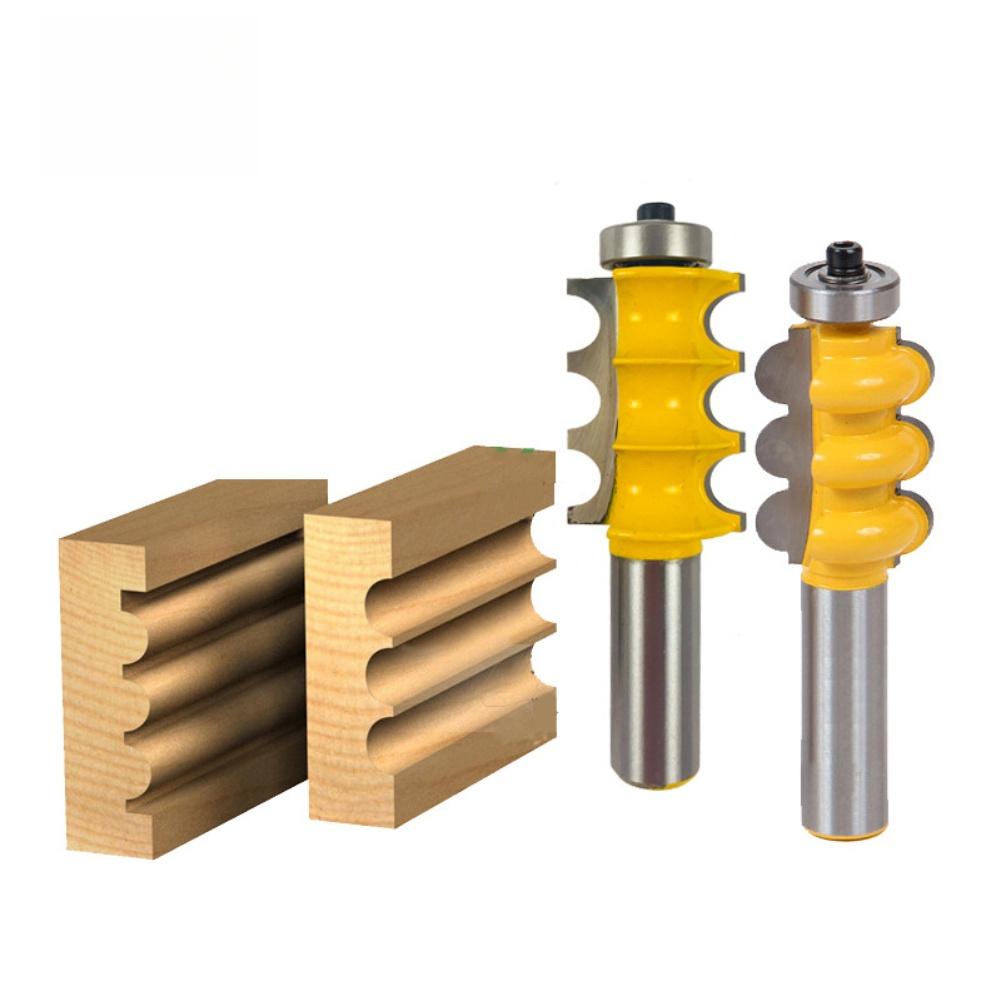 Router Bit Set 2pcs with 12in Shank Triple Bead Column for Precise Tenon Milling and Smooth Wood Edge Profiling