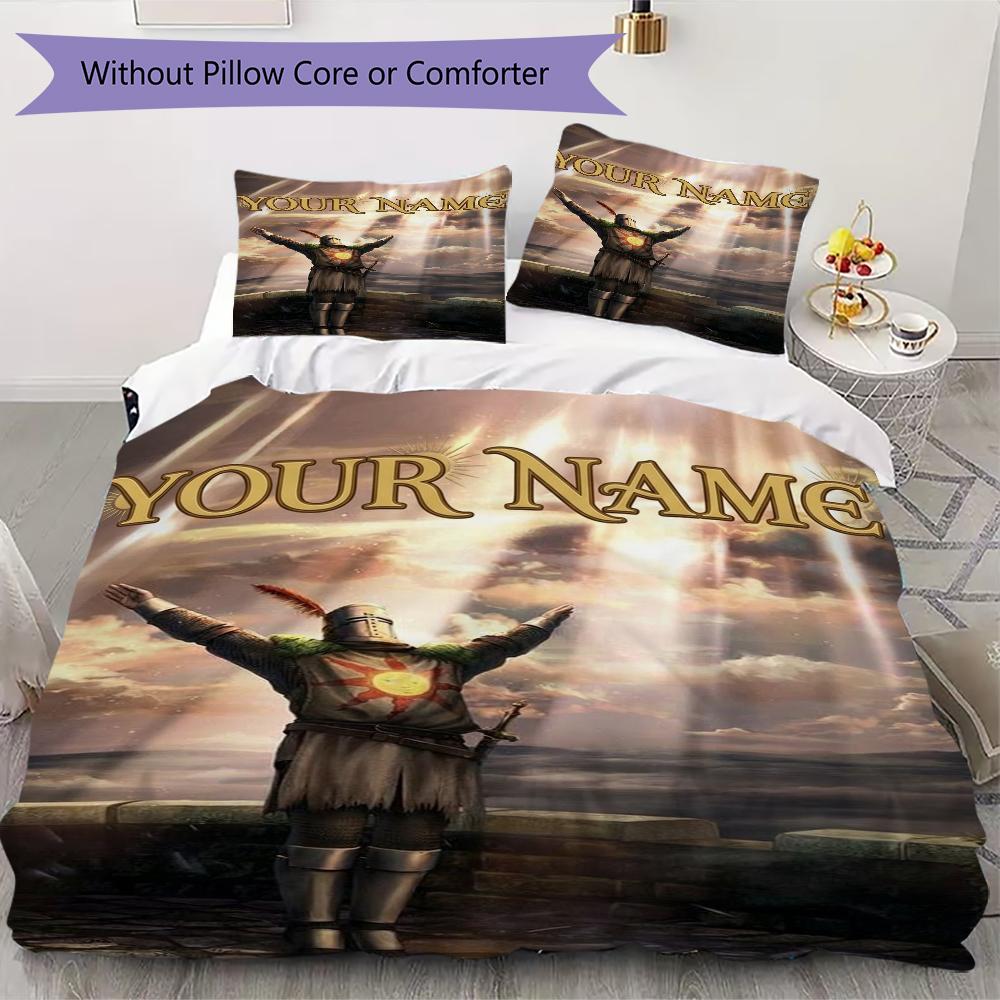 Custom Name Dark Souls Pattern Bedding Uilt Set Uilt Cover Pillowcase Home Decoration Birthday Gift (1*duvet Cover+2*pillowcase Without Core)