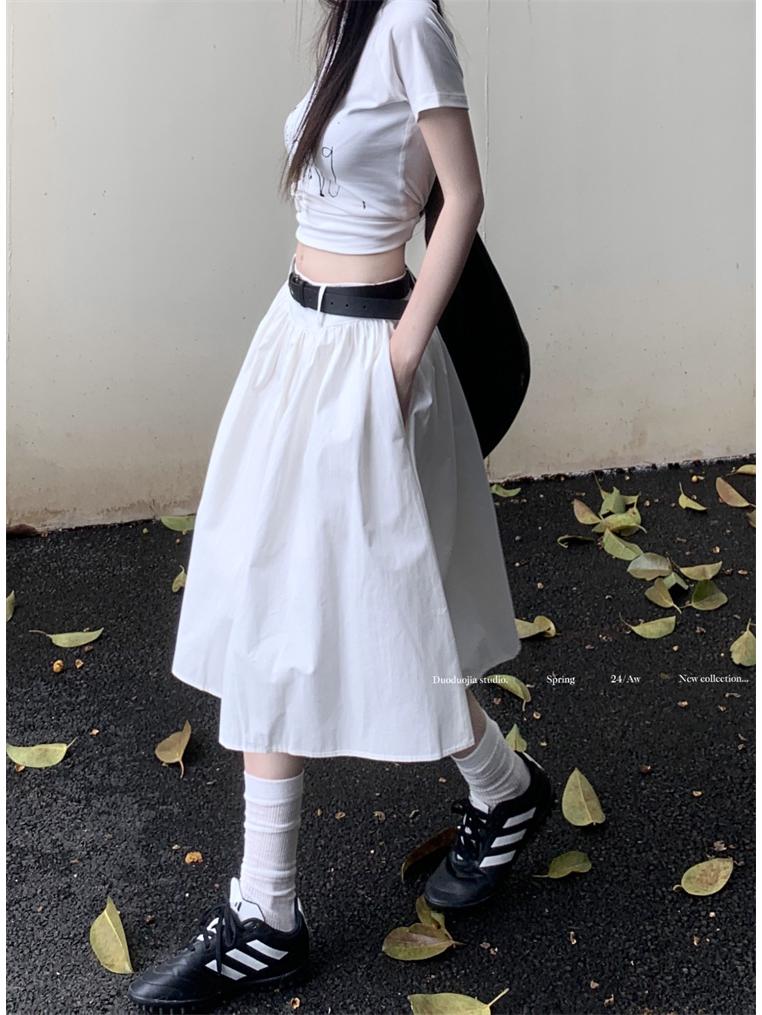 Frühling Sommer Amerikanischer Stil A-Linie Hohe Taille Midi Rock für Damen