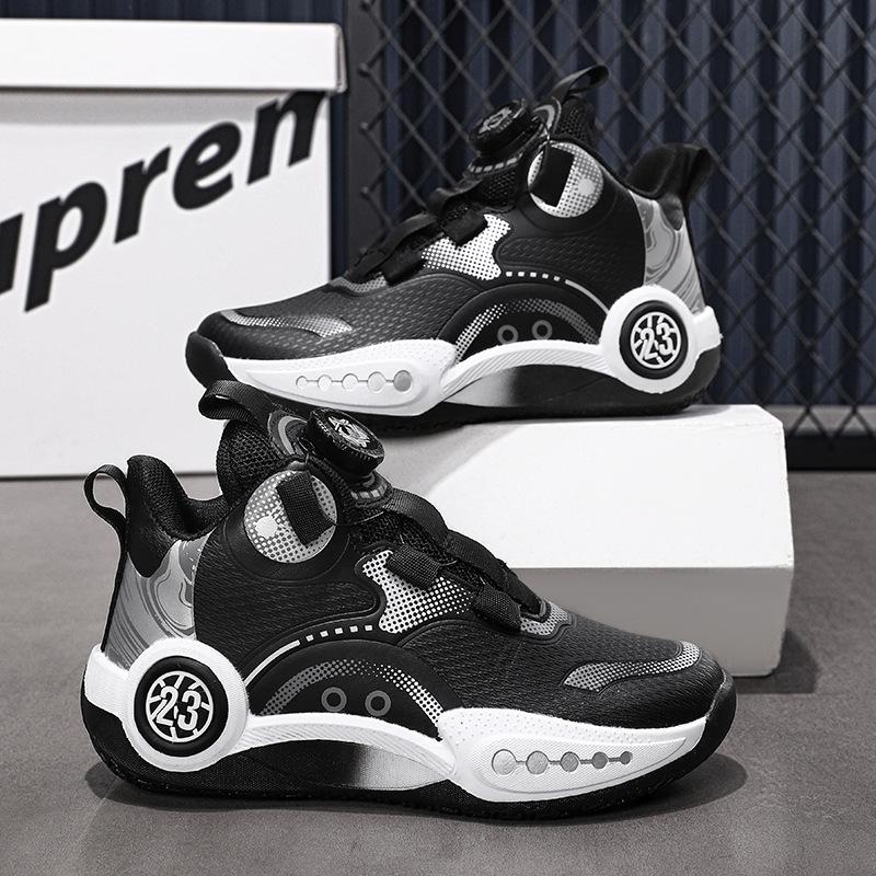 Button sneakers professional children's basketball shoes with initial sound friction leather sneakers autumn youth boys shoes