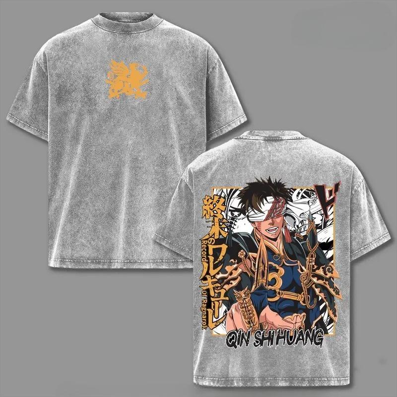 

Hardess Record of Ragnarok Clothing Men Short Sleeve Manga T-shirts Retro Washed T Shirt Casual Cotton Tee Harajuku Male Tshirt S