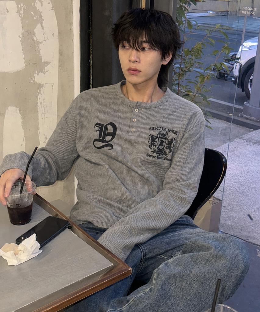 IDWS Shape Henley Neck Long Sleeve Gray