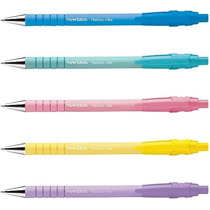 Stylo bille rétractable - paper mate - flexgrip ultra - pointe moyenne 1,0 mm - encre bleue - lot de 5