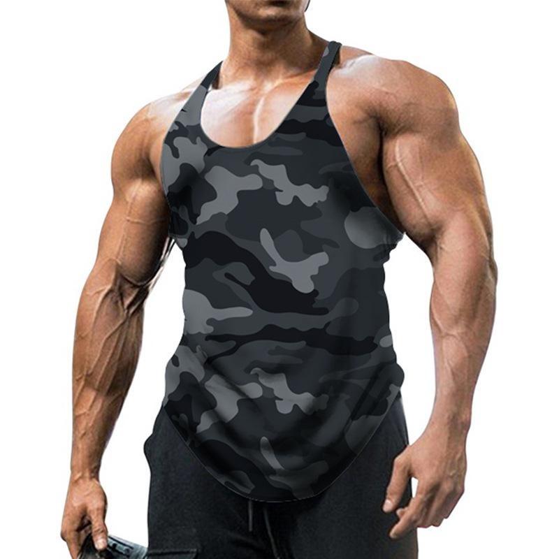Men's U-neck Sleeveless Camouflage Vest for Outdoor Sports and Fitness Breathable and Slim Fit Comfortable Top