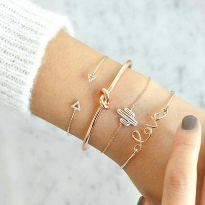 Europe and The United States Cactus Bracelet Triangle Opening Bracelet Love Diamond Knotted Bracelet Four-piece Suit.
