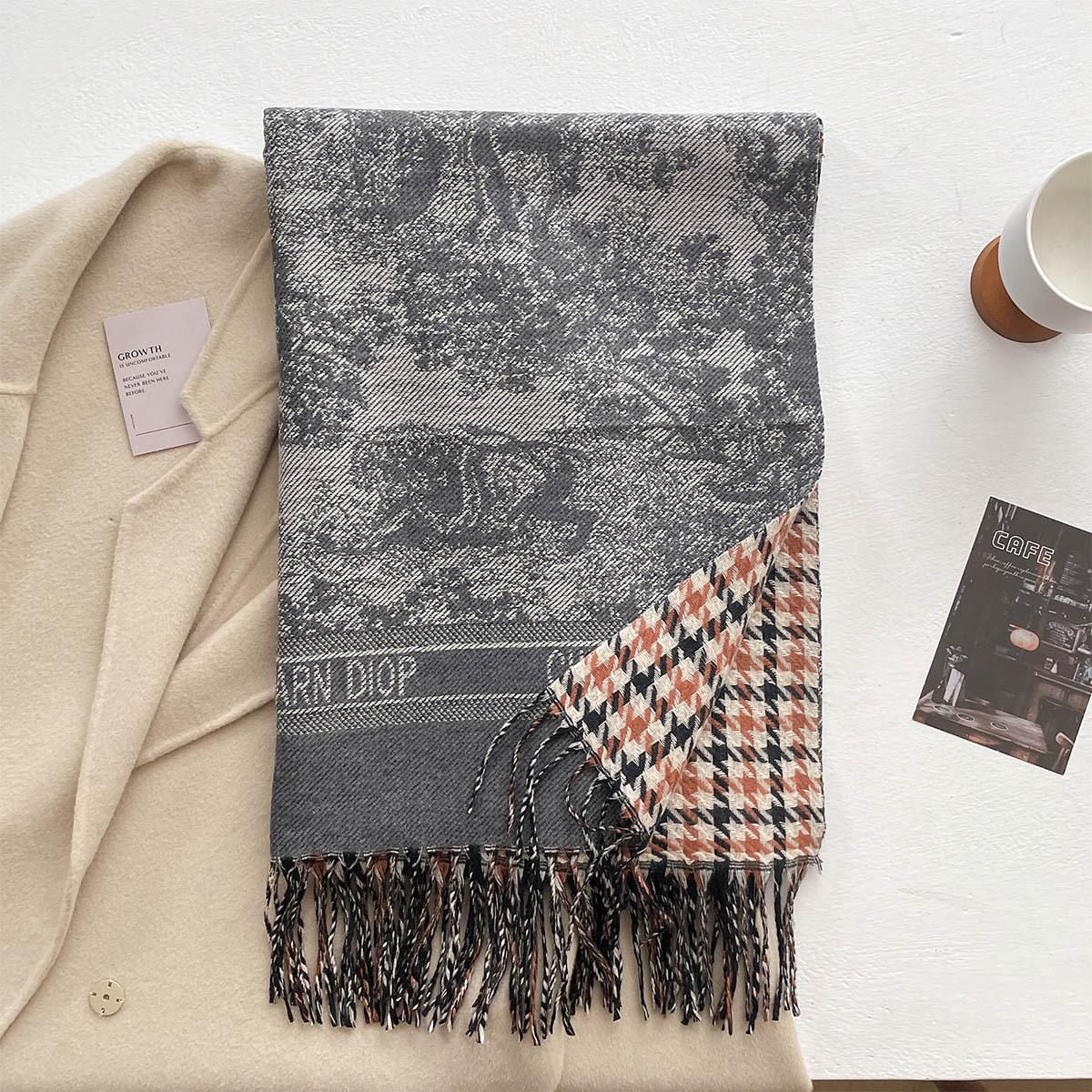 

Autumn new landscape painting imitation cashmere long jacquard scarf for women with thickened neck protection scarf shawl 200*67cm