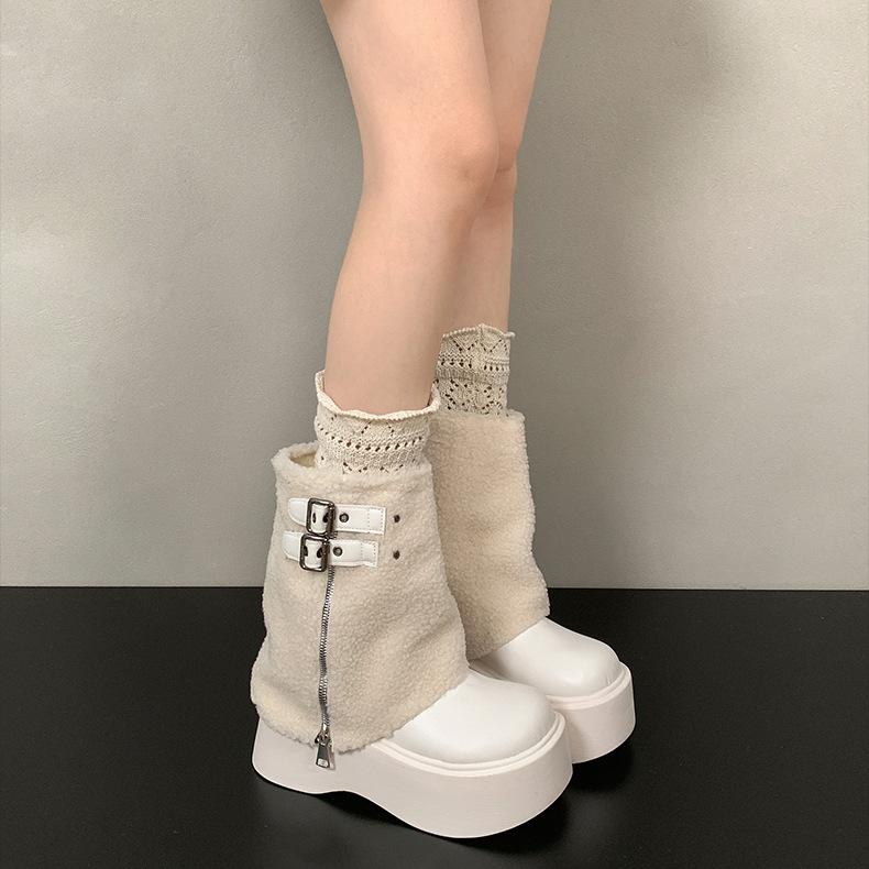 Thick-soled Lamb Wool Tall Snow Boots Women's 2025 Autumn and Winter Small Man Heightening Trouser Boots Plush Plush Boots