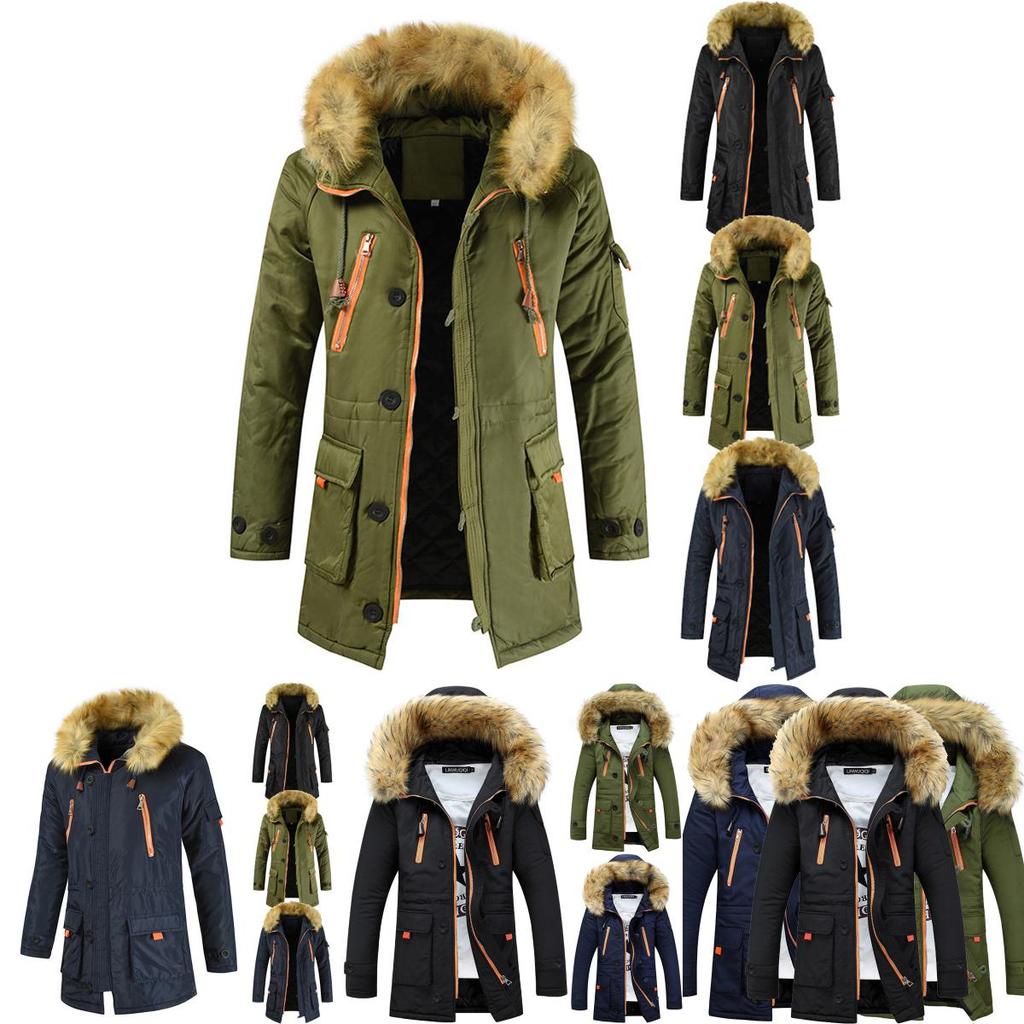 Luxurious Mens Trench Coat With Fur Hood Warm Winter Parka For Outdoor Adventures