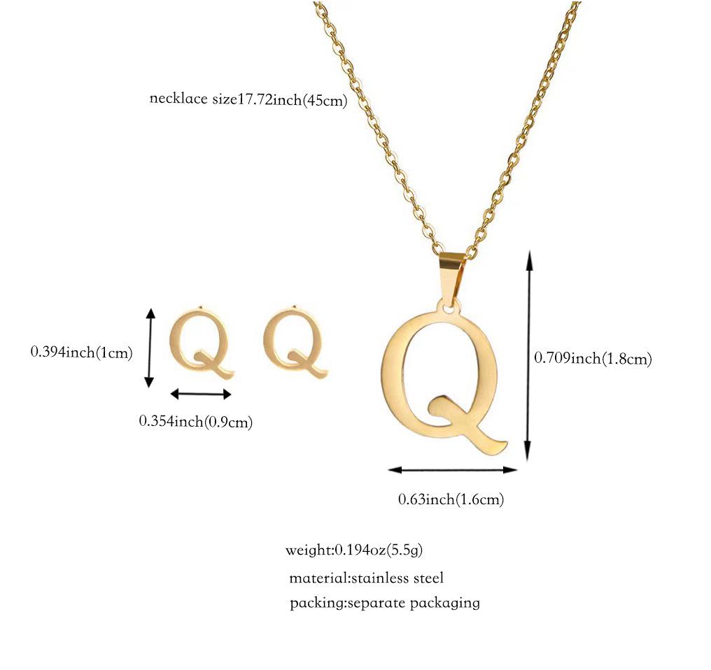 Titanium Steel Jewelry Set: Non-Fading English Letter Necklace & Earrings