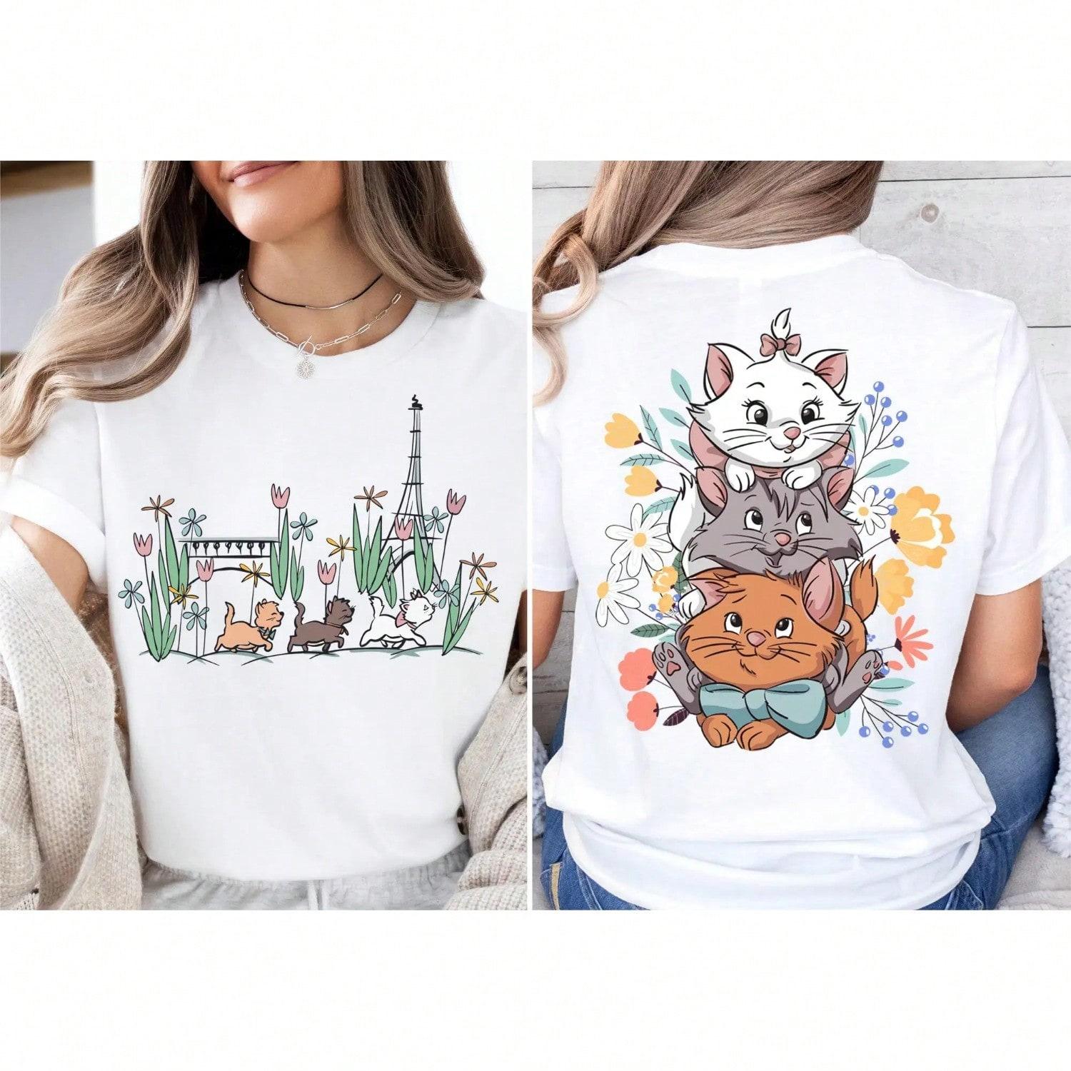 Summer Cartoon New T-Shirt The Aristocats Shirt Marie Toulouse Berlioz Cats Tee Y2K Street Fashion Casual Versatile Top S разноцветный