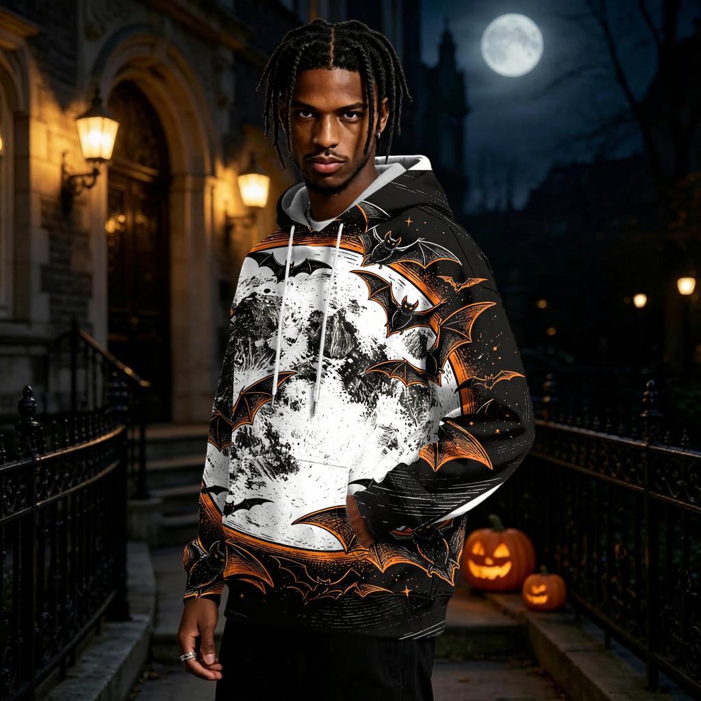 Men's Halloween Printed Long Sleeve Pullover Hoodie