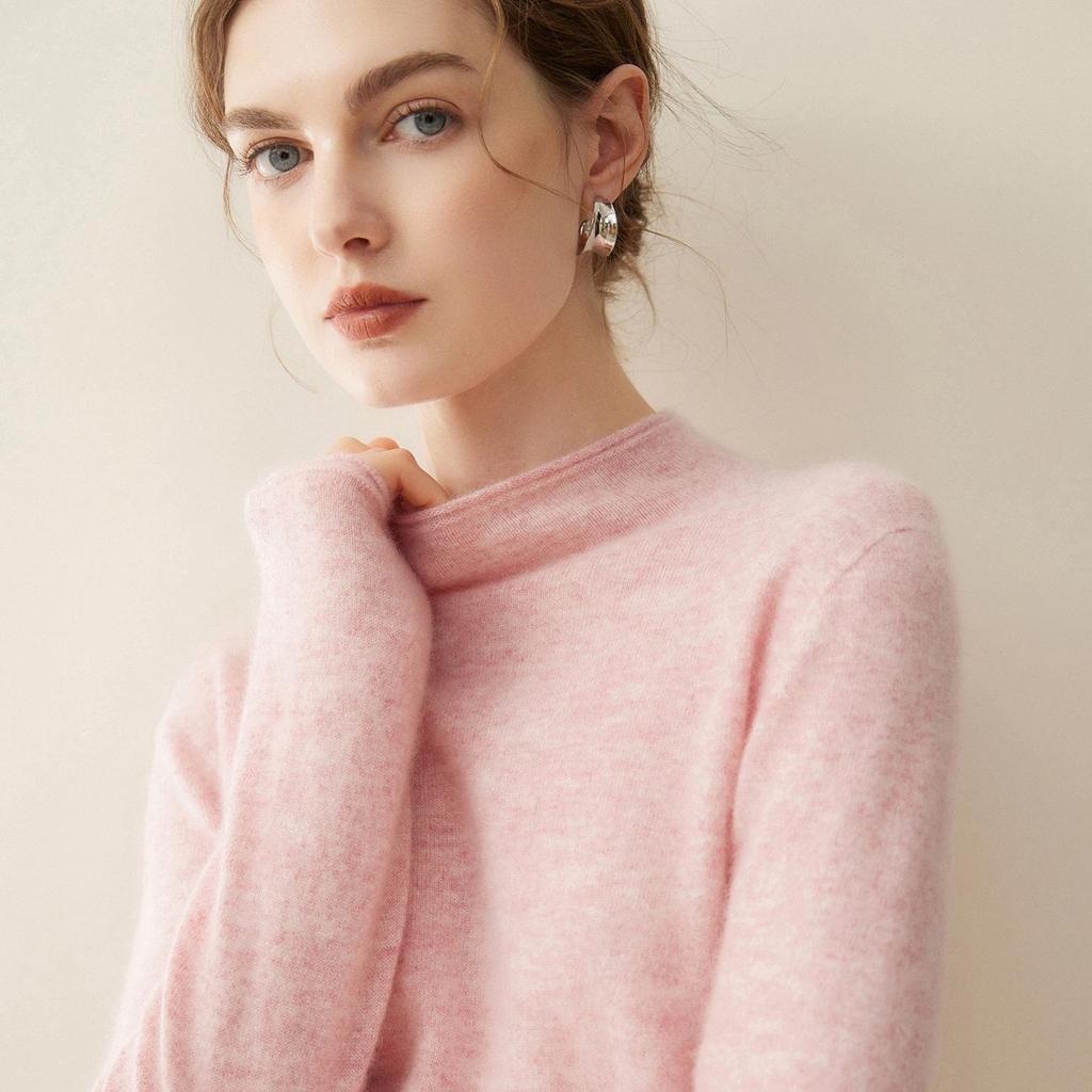 Pure Cashmere Half-High Collar Sweater: Autumn/Winter Loose Knit Base Layer