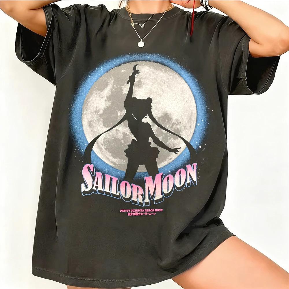 Sailor Moon Retro 90s Anime Grafické Tričko Letní Bavlněné Unisex Dámské Tričko Streetwear Ležérní Trend Krátký Rukáv Párové Hip Hop Top