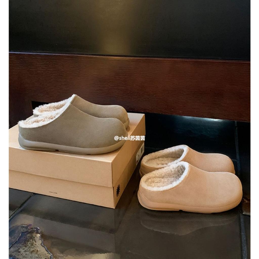 [FanGui] Wool small potatoes~ Baotou inner height increase Birkenstock fluffy slippers women's loafers cotton shoes