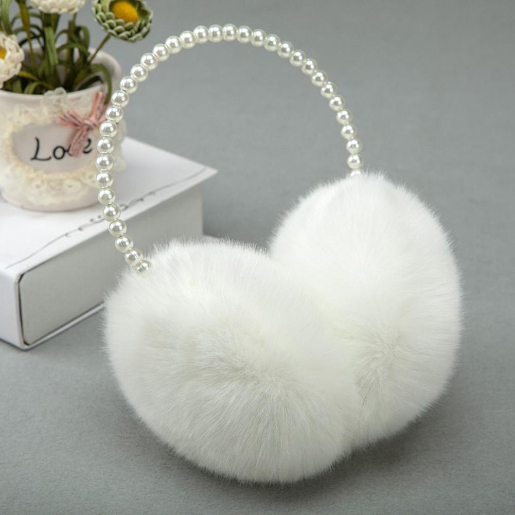 Autumn Winter Women Earmuff  Solid Color Imitation Pearl Decor Faux Rabbit Fur Plush Ear Warmer Non-slip Lightweight Ear Cover