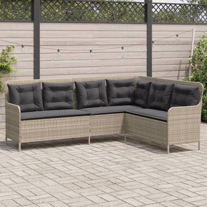 VidaXL Canapé de jardin avec coussins forme de L gris clair poly rotin, canapé d'extérieur, canapé d'extérieur en forme de 369005