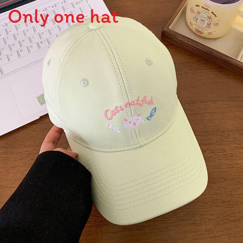 Spring Summer Fashion Baseball Cap With Cat Embroidery And Wide Brim Sun Hat For Women