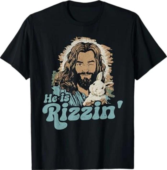 He Is Rizzin Funny Cute Jesus Bunny Easter Christian Men Boy T-Shirt S