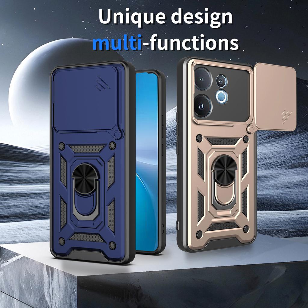 For vivo V60 5G Case with Slide Camera Lid PC+TPU Kickstand Phone Cover