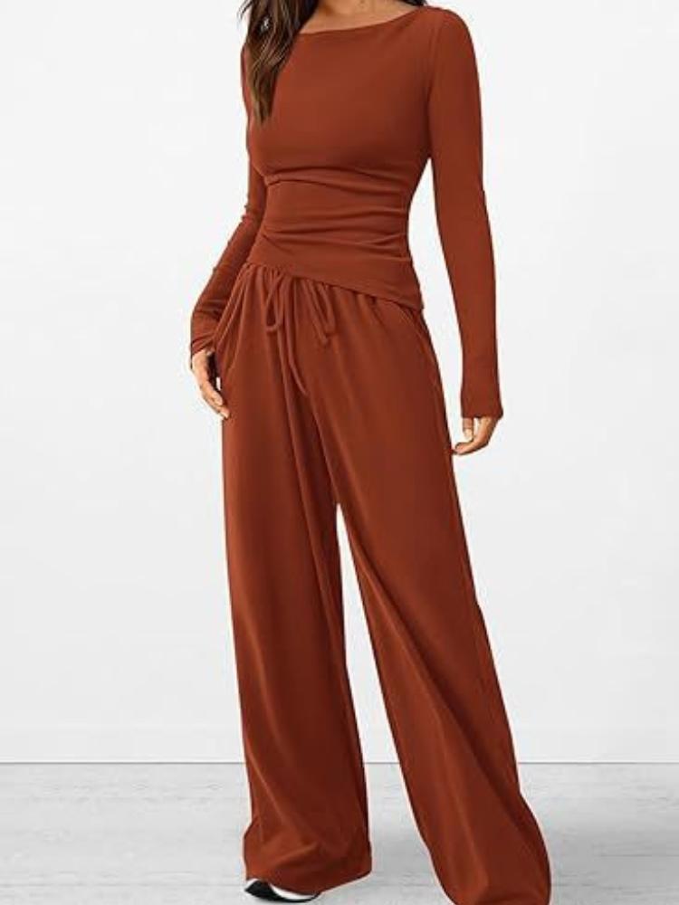 Dámské ležérní topy s dlouhým rukávem a odhalenými rameny se sadou širokých kalhot v 8 barvách