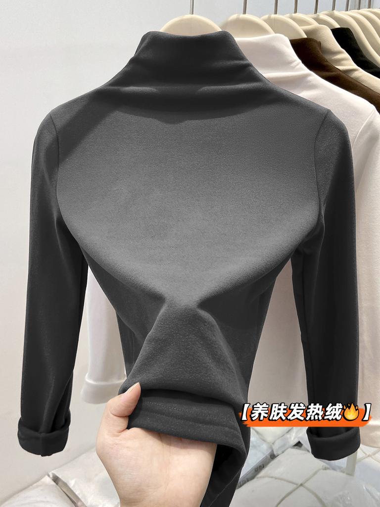 Double-sided German velvet inner top women's spring semi-turtleneck long-sleeved T-shirt temperament versatile bottoming shirt