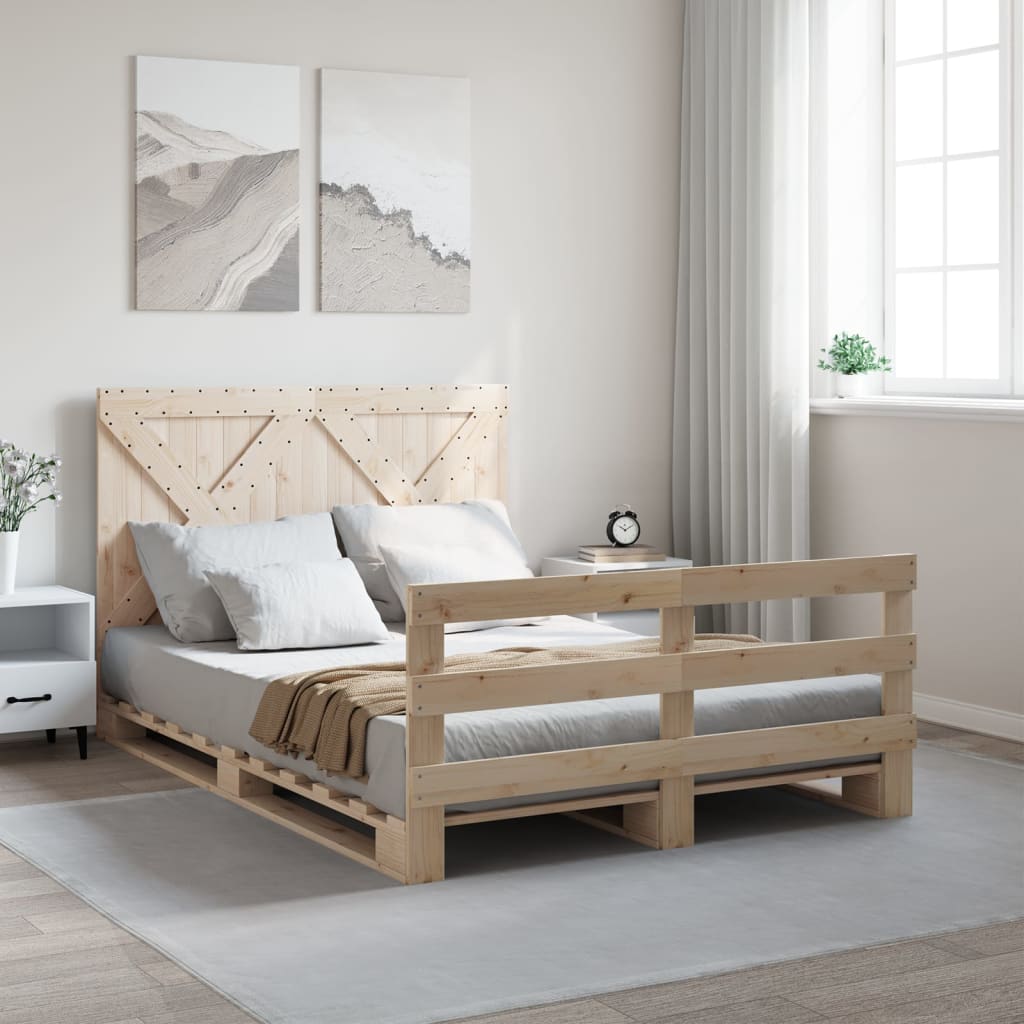 Vidaxl Rama Łóżka Z Wezgłowiem, 140X200 Cm, Lite Drewno Sosnowe