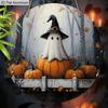 2D Flat Aluminium Oil Painting Style Halloween Sign with Ghosts Pattern - Halloween Figurine Ornaments - Ideal for Front Door, Wall, Porch, Window