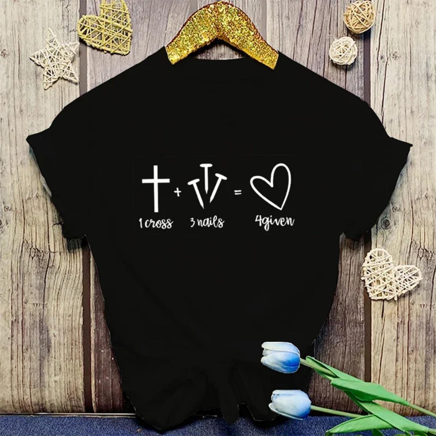 

Fashion Christianity Jesus 1 Cross 3 Nails 4 Given Print T-Shirt Girl T Shirt Soft Print Top Unisex Tee Clothing Casual O-Neck XXXXXL чорний