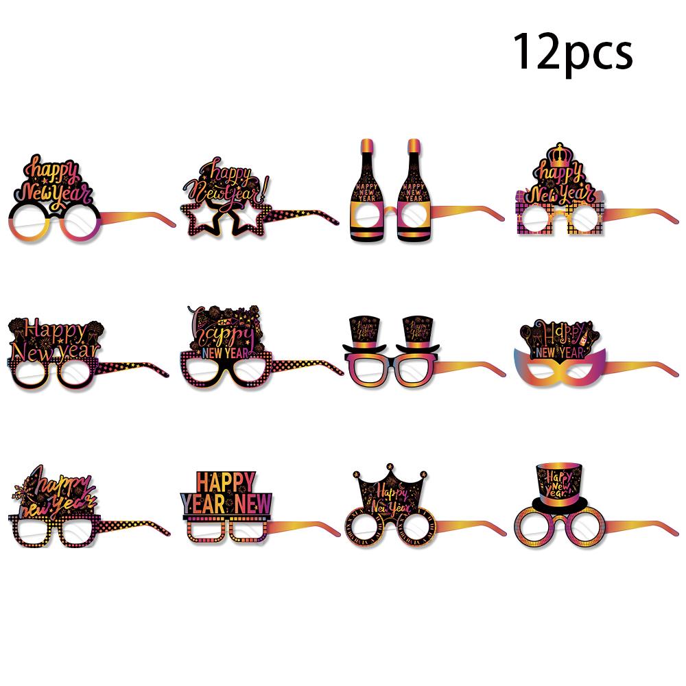 

Очки для вечеринки в честь Нового года 2025 года, черные и золотые бумажные очки, реквизит для фотосъемки в канун Нового года, праздничные аксессуары для торжеств 12pcs