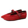 Luxury  Mesh Woven Ballet Flats Women Round Toe Buckle Elegant Mary Jane Shoes Comfort Lightweight Casual Shoes Ladies