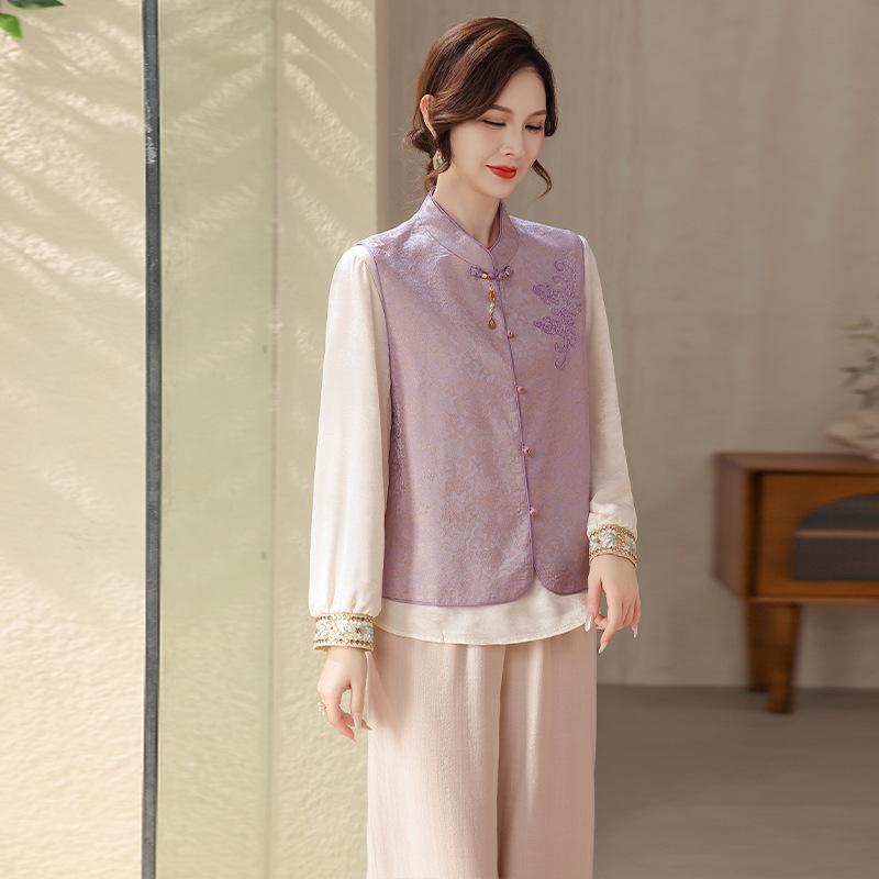 

2026 Trendy Spring Stand-Collar Vest Two-Piece for Middle-Aged Women: Stylish, Youthful Outfit 2XL (120-135 jin)