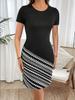Women's Round Neck Short Sleeve Fashion Casual Patchwork Print Dress