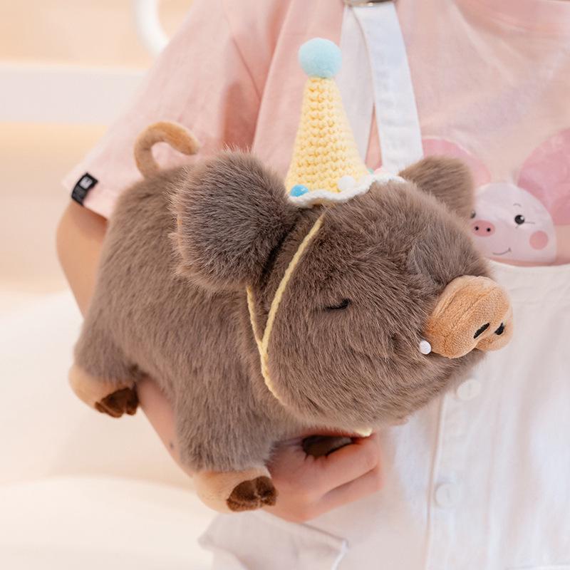 Adorable Wild Boar Plush Toy – Super Soft Pig Stuffed Animal with Birthday Hat, Perfect Gift or Wedding Toss Doll